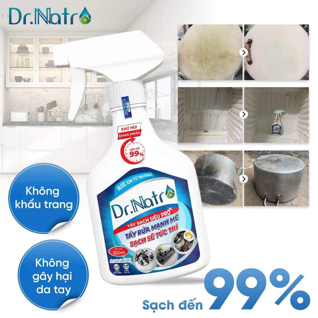 (Combo 2 chai) Nước tẩy đa năng Dr.natro (Tặng kèm 2 miếng xốp nhám chà đa năng và 1chai xịt nhỏ Drnatro) Làm Sạch,Vệ Sinh Bếp