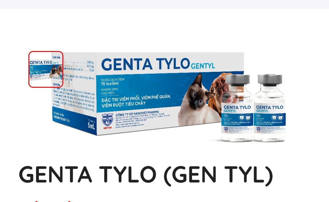 GENTA TYLO (GEN TYL).10ml CHỮA VIÊM PHỔI, VIÊM PHẾ QUẢN, VIÊM RUỘT TIÊU CHẢYl