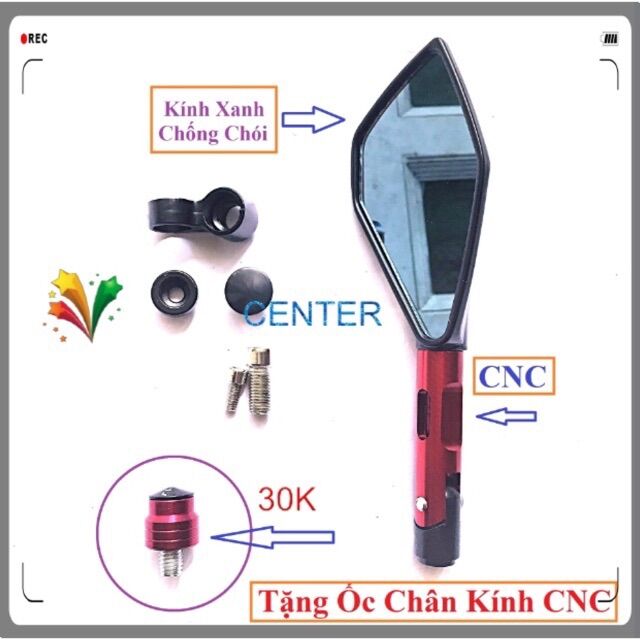 [ Tặng Ốc Chân Kính CNC ] Gương 5 cạnh cao cấp bên TRÁI Màu Vàng