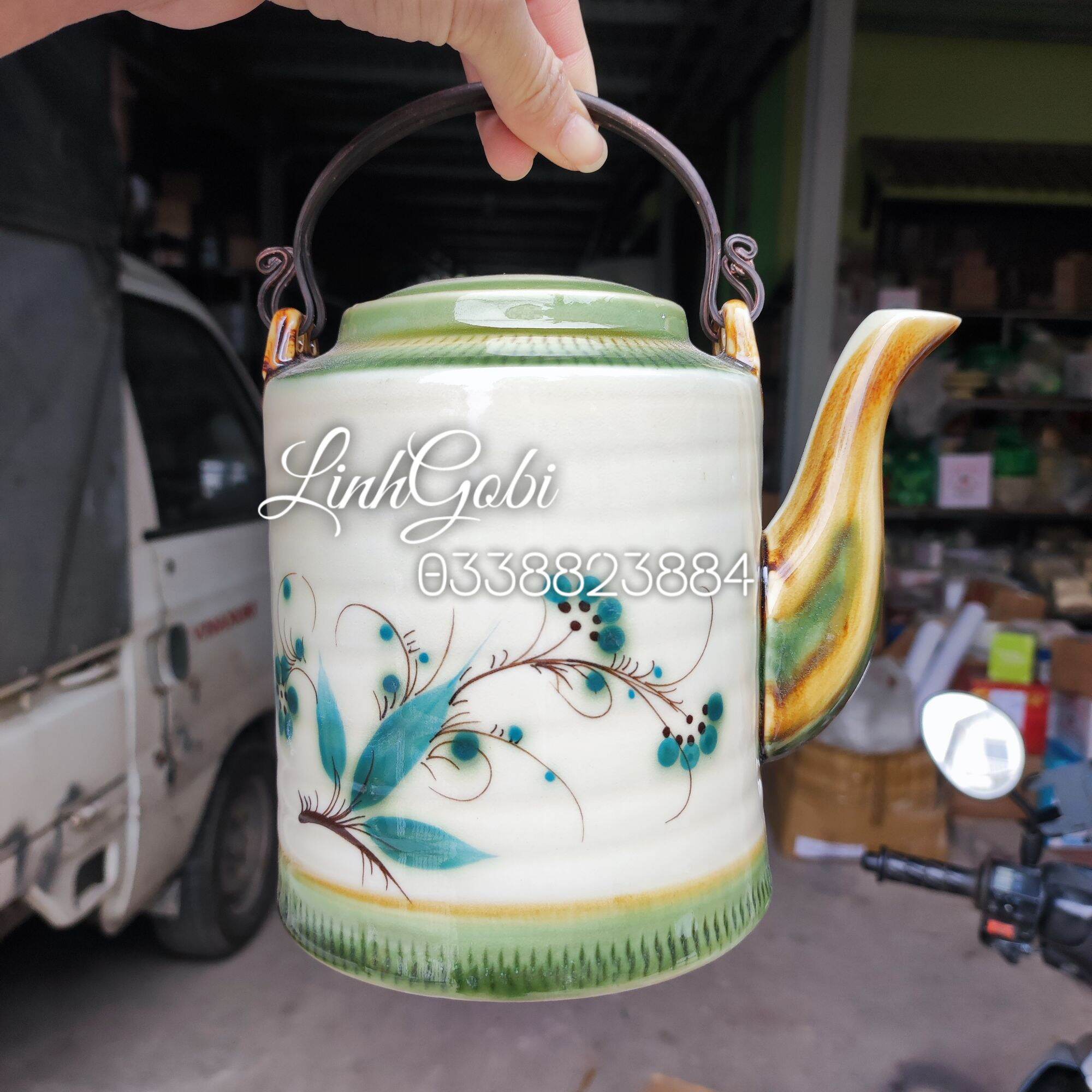 Ấm Tích pha trà men xanh ngọc , ấm chén bát tràng