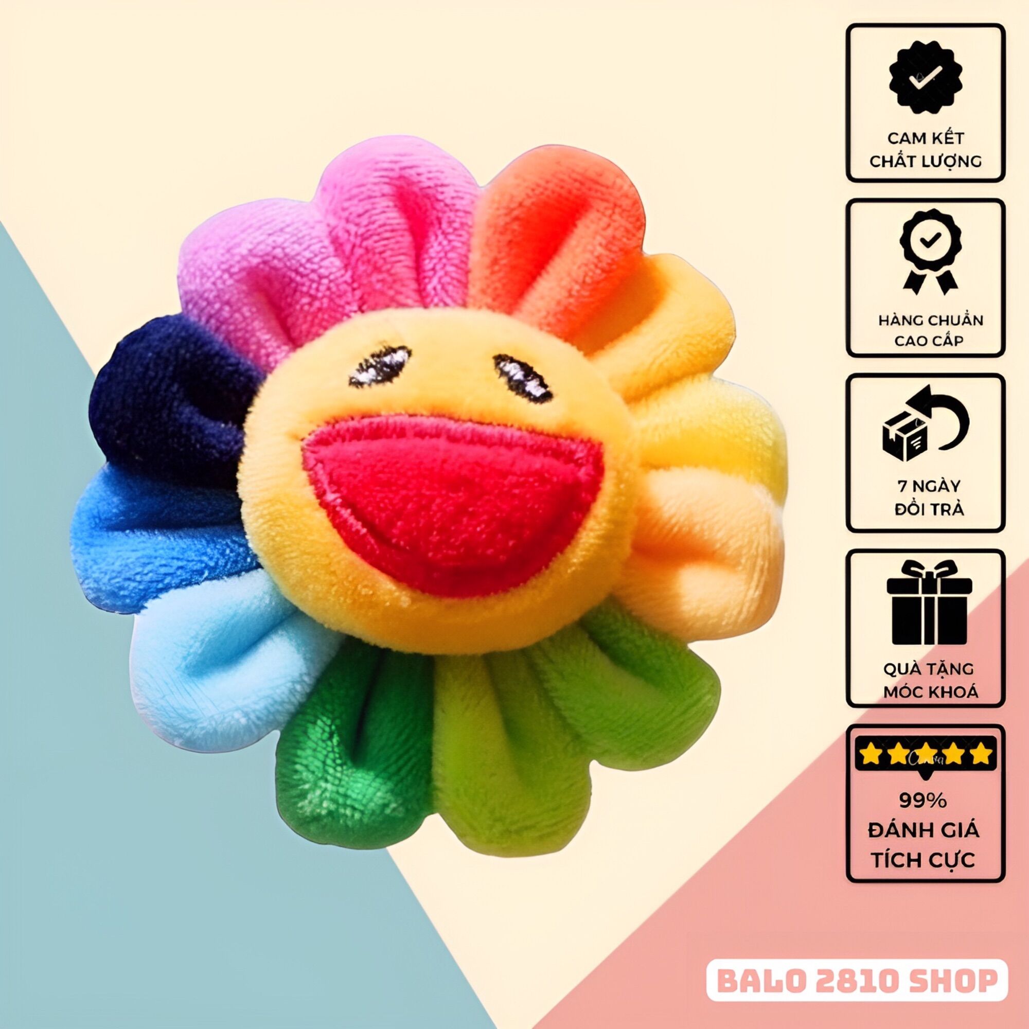 Bông Hoa Takashi Murakami Kaikai Kiki Hoa Bảy Màu Trang Trí Balo Túi Xách Quần Áo Ulzzang Unisex