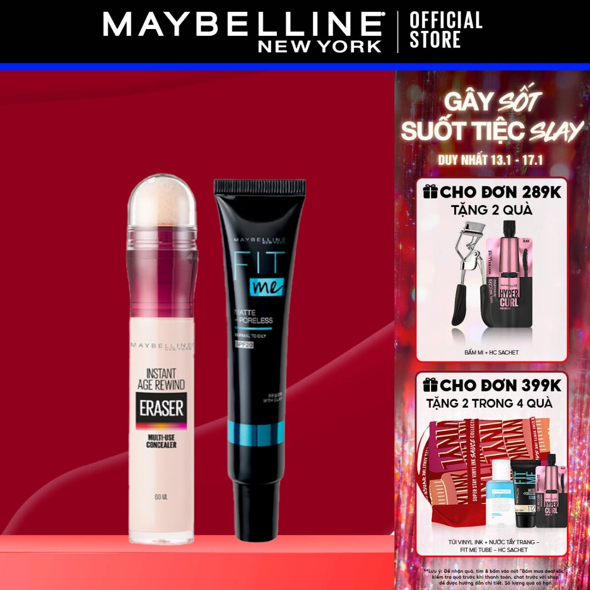 [Bộ trang điểm] Kem lót kiềm dầu ngăn xuống tông Fit Me Primer + Bút cushion che khuyết điểm Maybelline Instant Age Rewind