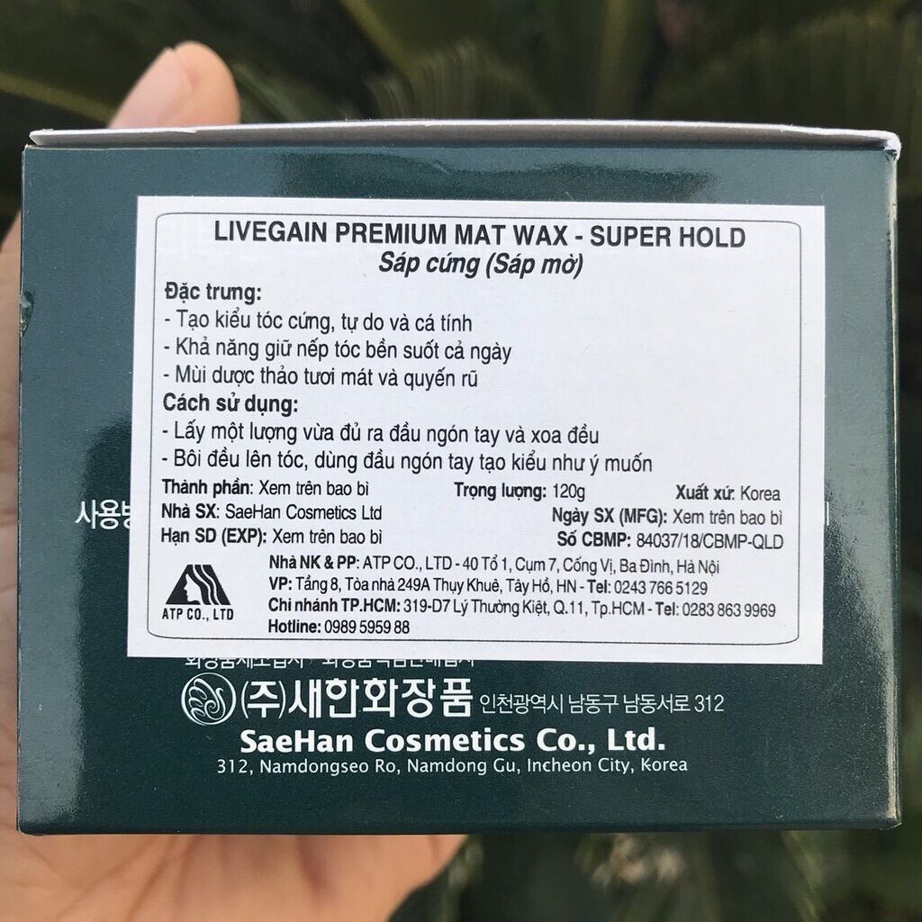 Sáp tạo kiểu độ cứng mờ LiveGain Premium Mat Wax - Super Hold 120ml