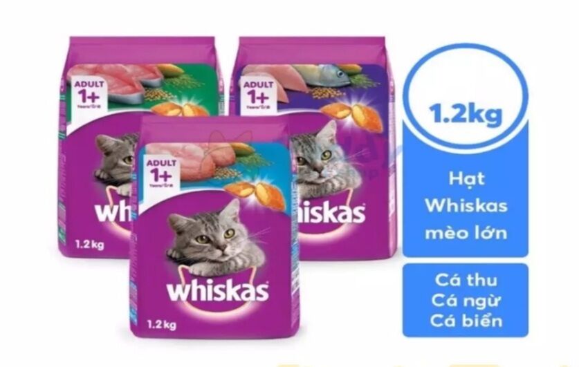 Combo thức ăn hạt whiskas cho mèo vị cá biển & cá ngừ & cá thu 3 gói x 1.2 kg