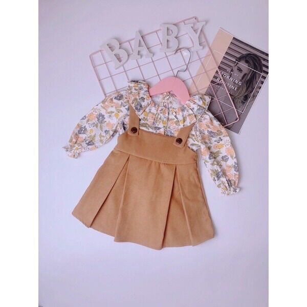 Váy yếm bé gái sét 2 chi tiết 💕 💕 LINA KIDS- yếm vàng bò áo hoa váy thu đông dài ta
