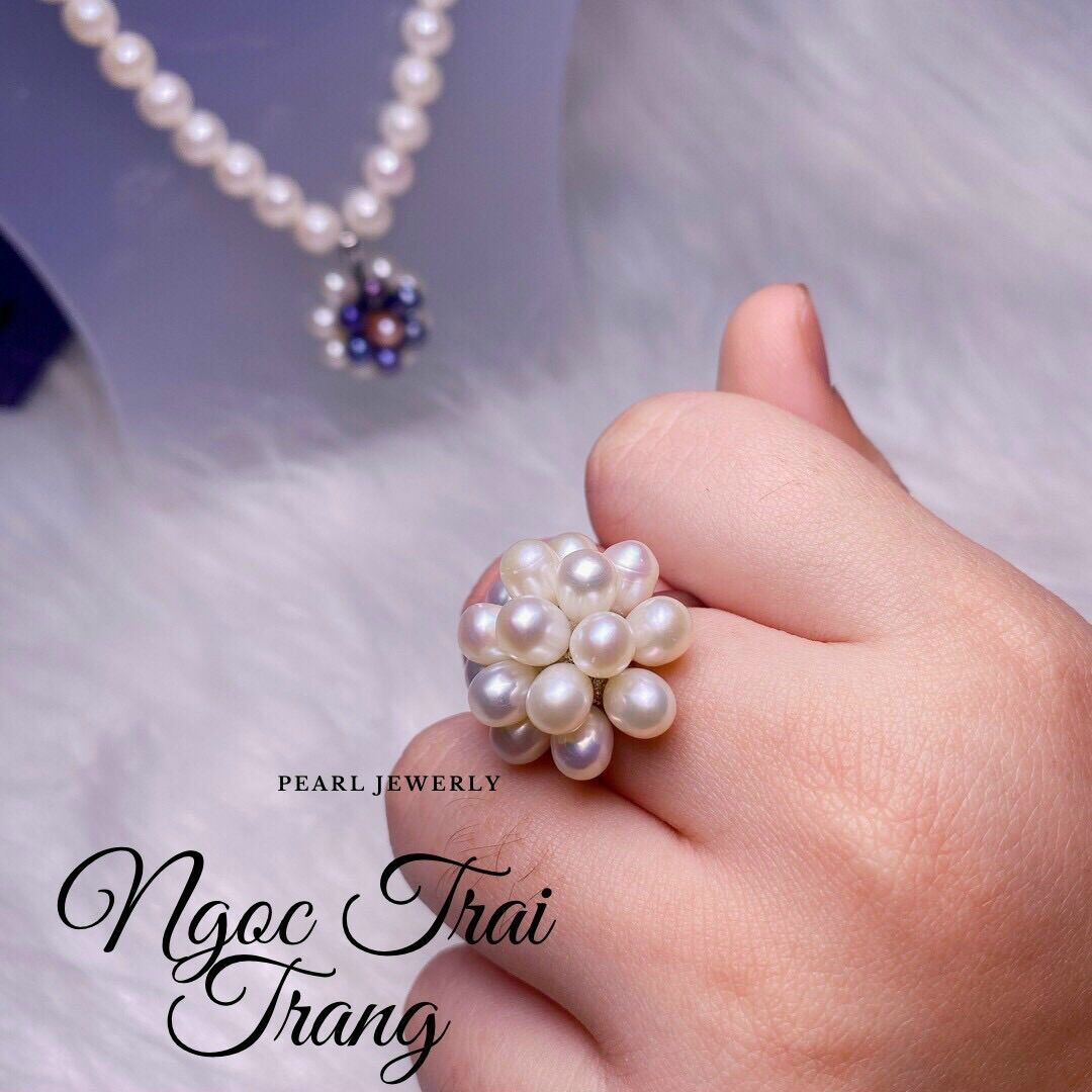Nhẫn bạc 925 ngọc trai tự nhiên - Nhẫn bạc 925 trai chùm tự nhiên