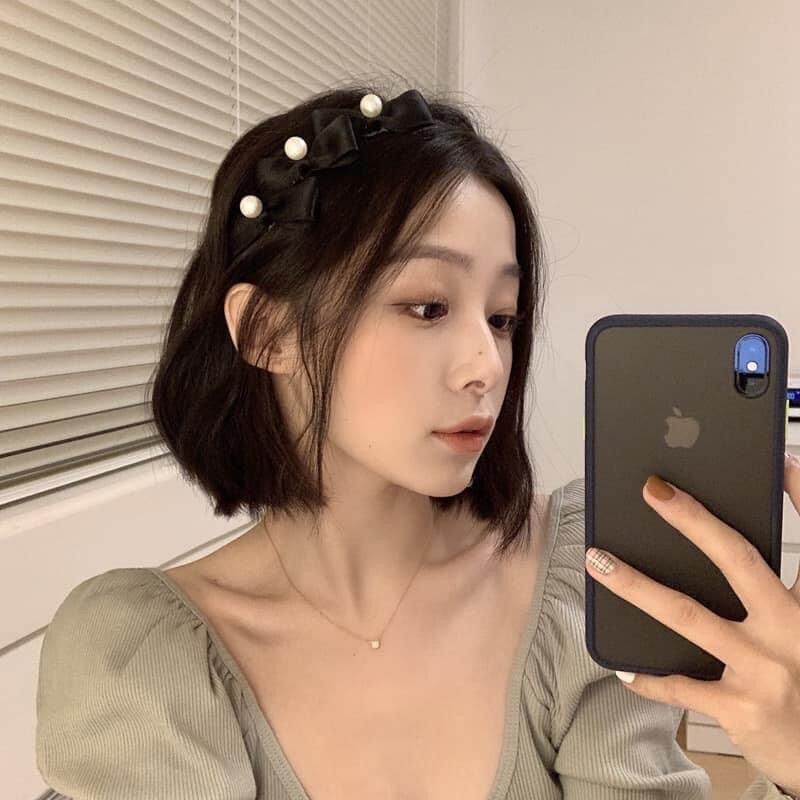Cài tóc , bờm tóc ngọc trai phối vải - Sara Accessories