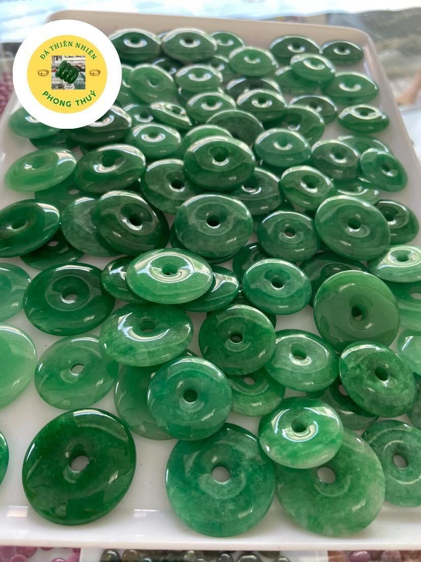 Mặt dây chuyền Đồng điếu phong thuỷ đá cẩm thạch xanh lá , mang lại tài lộc may mắn