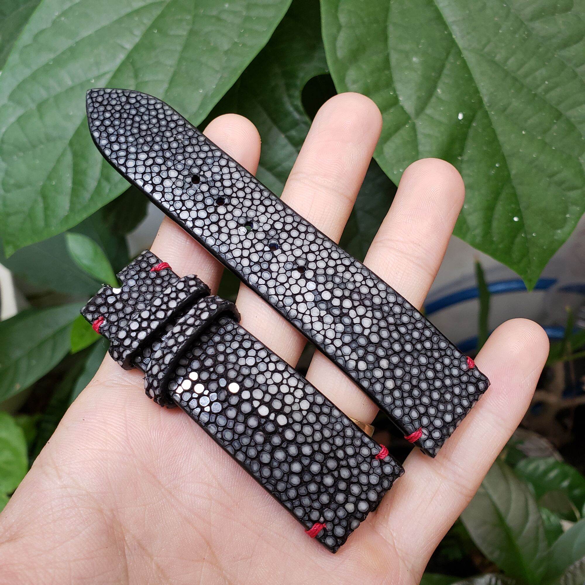(Handmade) - Dây đồng hồ da cá đuối đen size 20-18