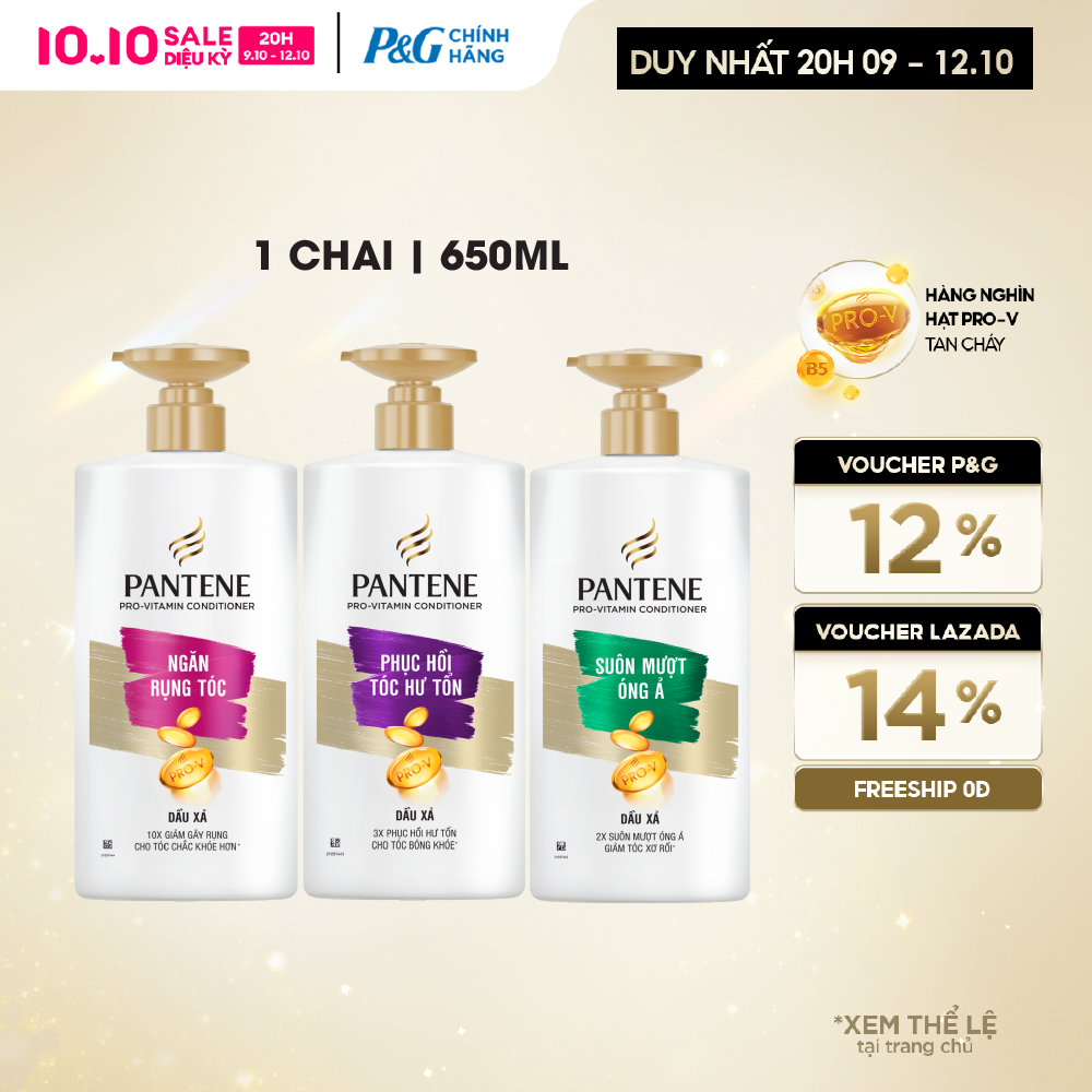 [Voucher 12%] Dầu Xả PANTENE Pro-Vitamin Ngăn Rụng Tóc/ Phục Hồi Hư Tổn/ Suôn Mượt Óng Ả Chai 650ML