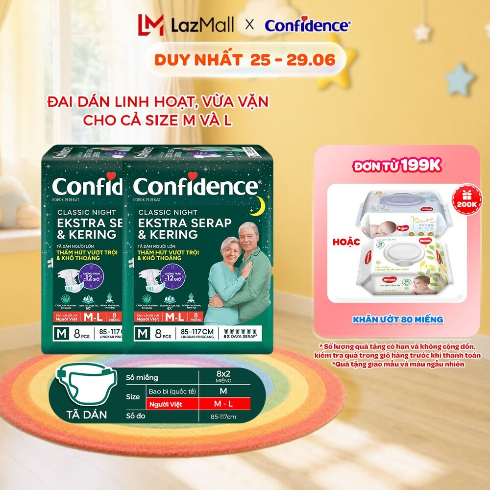 Combo 4 Tã dán ngưới lớn Confidence Thấm Hút Vượt Trội  Khô Thoáng M-L 8M/L-XL 7M