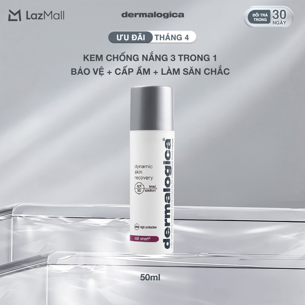 Kem chống nắng 3 trong 1 dermalogica dynamic skin recovery spf50 bảo vệ da, làm săn chắc và dưỡng ẩm 50ml