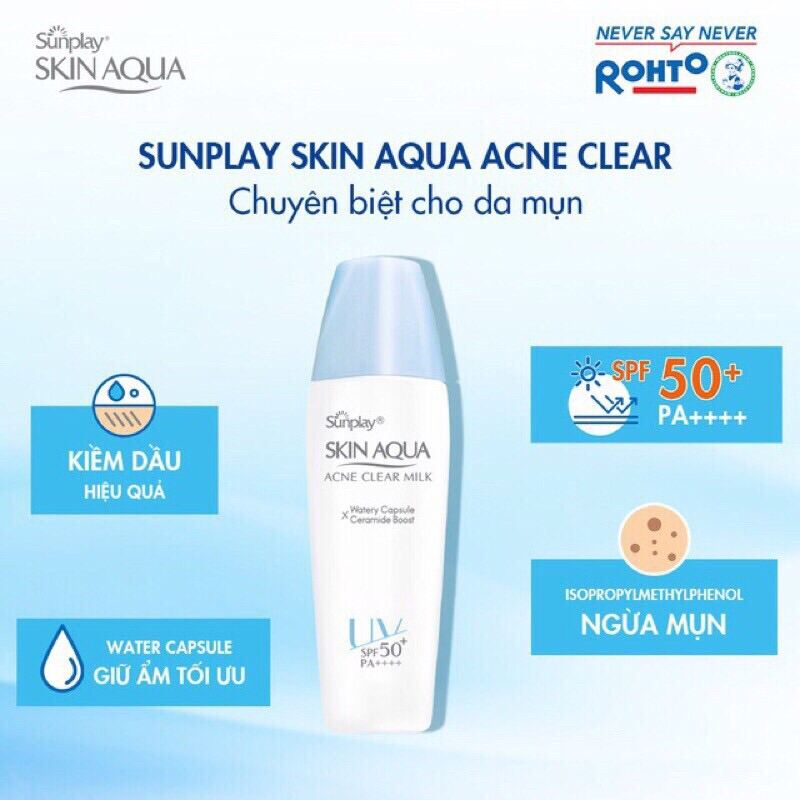 Kem Chống Nắng Sunplay Skin Aqua Acne Clear Milk 25G Tặng Kem Rửa Mặt Hadalabo/Acnes 25G Hoặc Son Water Color - Xanh - Tặng Hada 25G