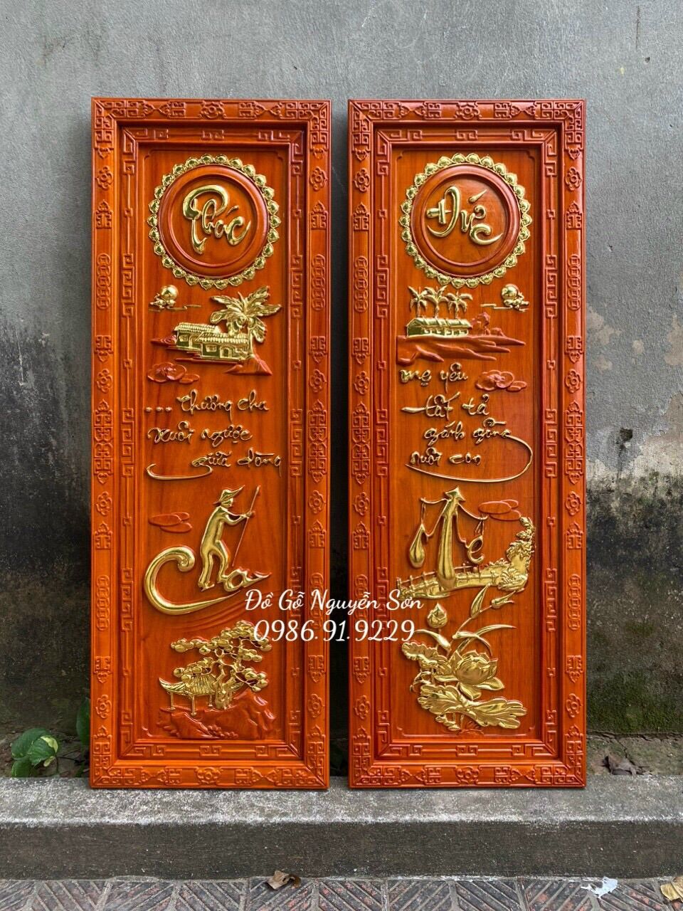 Tranh Câu Đối Cha Mẹ Gỗ Hương treo phòng thờ, phòng khách sang trọng bền đẹp