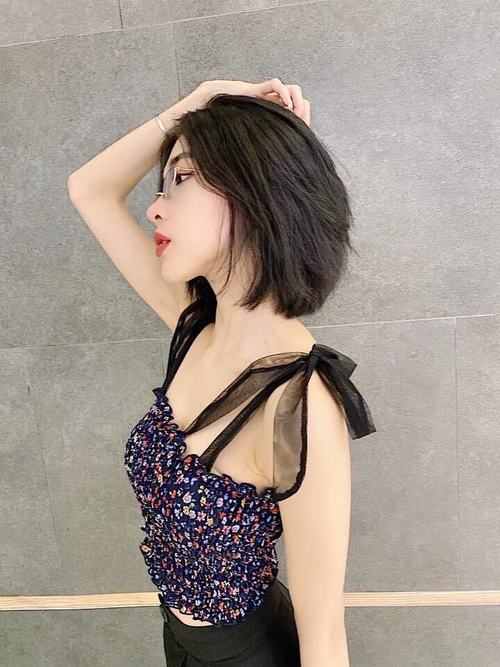 Áo 2 dây voan hoa nhí cột dây nơ ruy băng