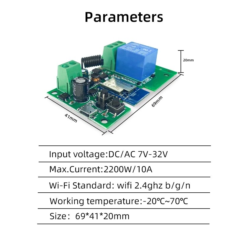 Module điều khiển Tuya (12V 24V 1CH Wifi+RF) mở khoá cổng, cửa, khoá nam châm điện RFID qua điện thoại