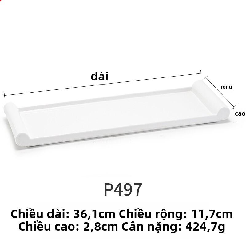 Đĩa Nhựa Melamine Hình Chữ Nhật Đựng Món Nướng Bò Súp Lơ Chiên Giòn Đĩa Đựng Bánh Ngọt Màu Trắng Trơ