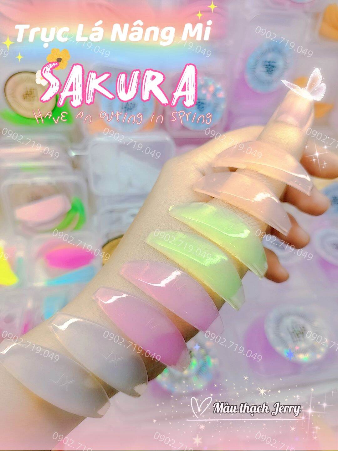 Trục Uốn Mi Chiếc Lá Châu Âu Màu Thạch Trong Suốt Sakura (Set 4 Đôi)