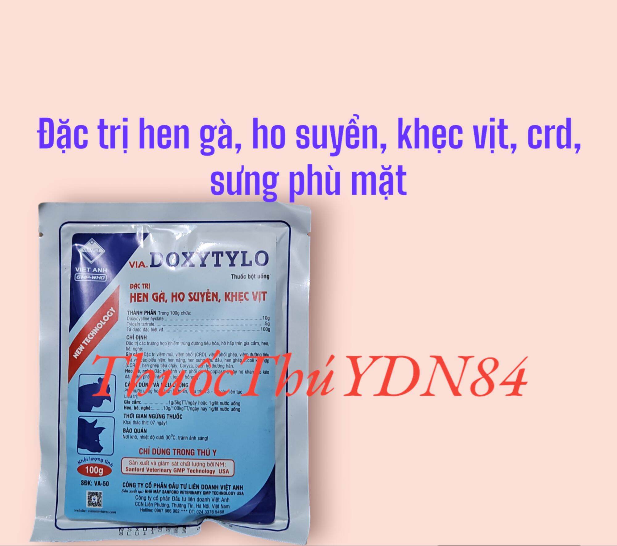 VIA DOXYTYLO 100g khò khè, hen khẹc, thương hàn, tụ huyết trùng, crd
