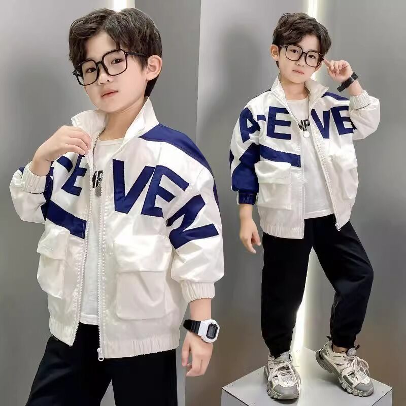 Áo Khoác Bóng Chày Màu Trắng Thời Trang Cho Bé Trai Áo Khoác Ngoài Thường Ngày Mùa Xuân Thu Áo Khoác Ngoài Thời Trang Cho Trẻ Em