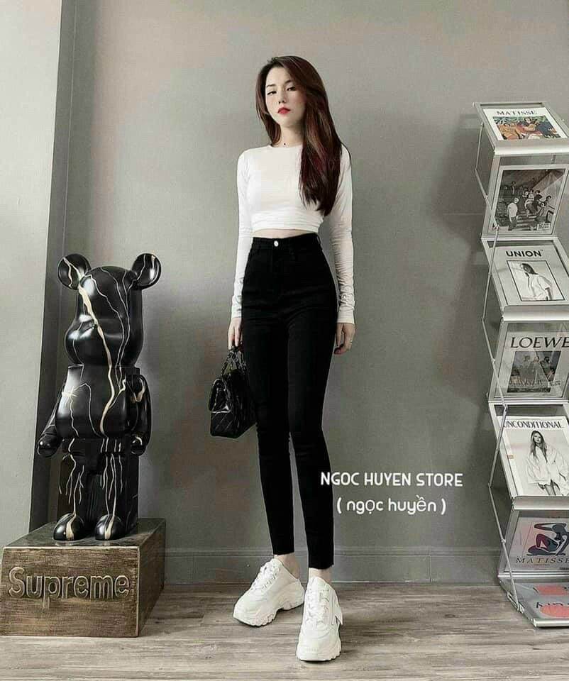 Quần jean ôm 1khuy rách gối lưng cao