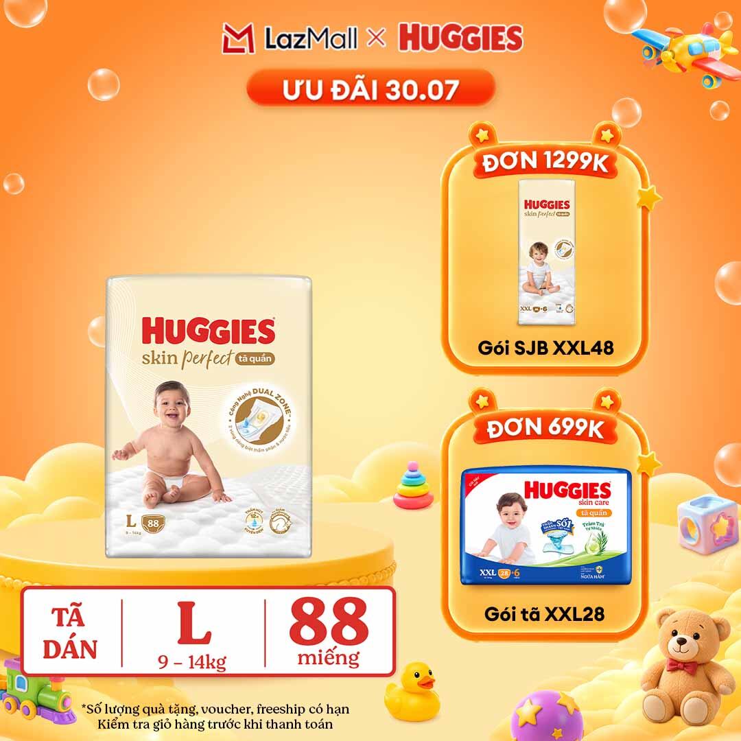 [30.7 QUÀ TẶNG ĐH 699K]  Tã quần Huggies Skin Perfect L size Mega Jumbo 88 miếng