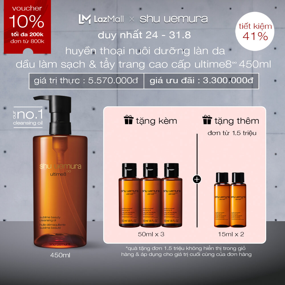 [24.8-31.8 mua 450ml tặng 180ml]dầu làm sạch và tẩy trang cao cấp shu uemura ultime8∞ sublime tsubaki cleansing oil 450ml cải tiến giúp nuôi dưỡng phục hồi 8 vấn đề làn da