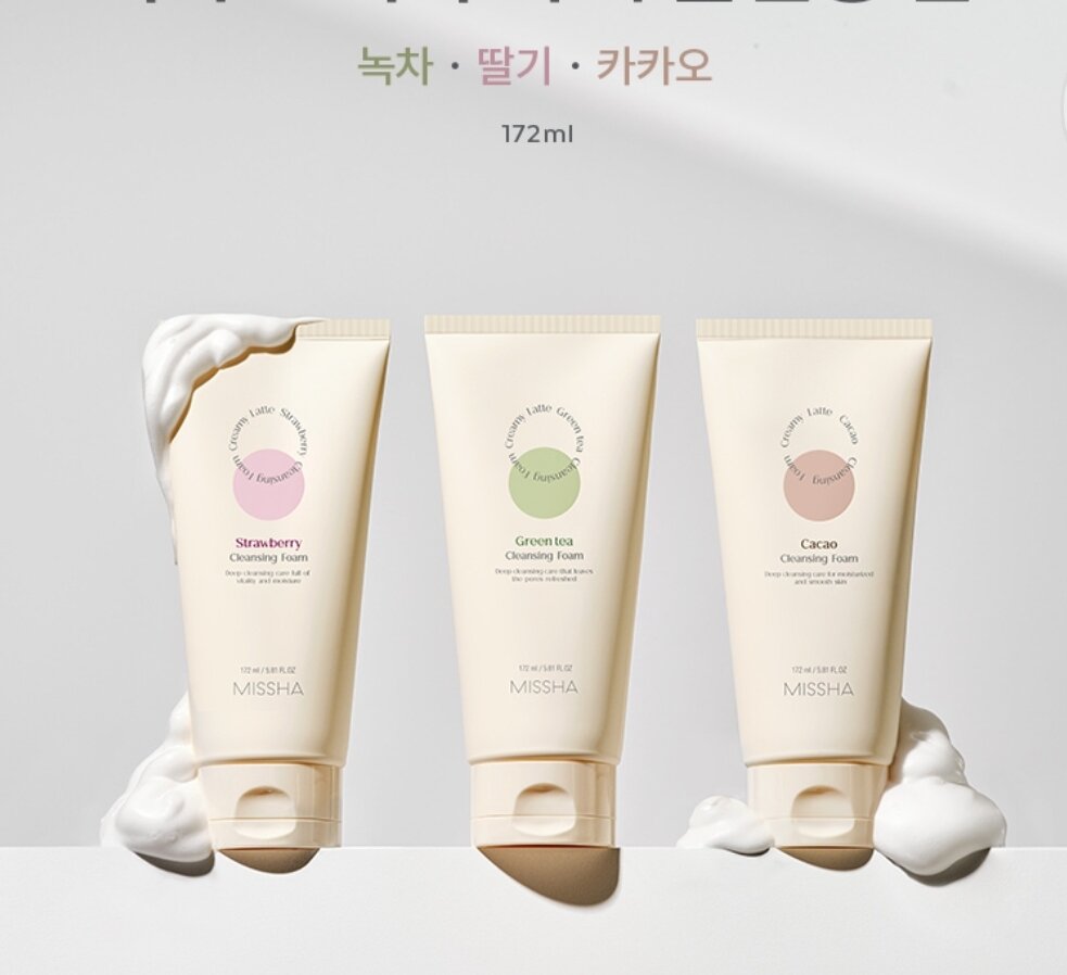 Sữa rửa mặt Missha Creamy Latte Cleansing Foam Strawberry /Cacao /Greentea 172ml Hàn Quốc