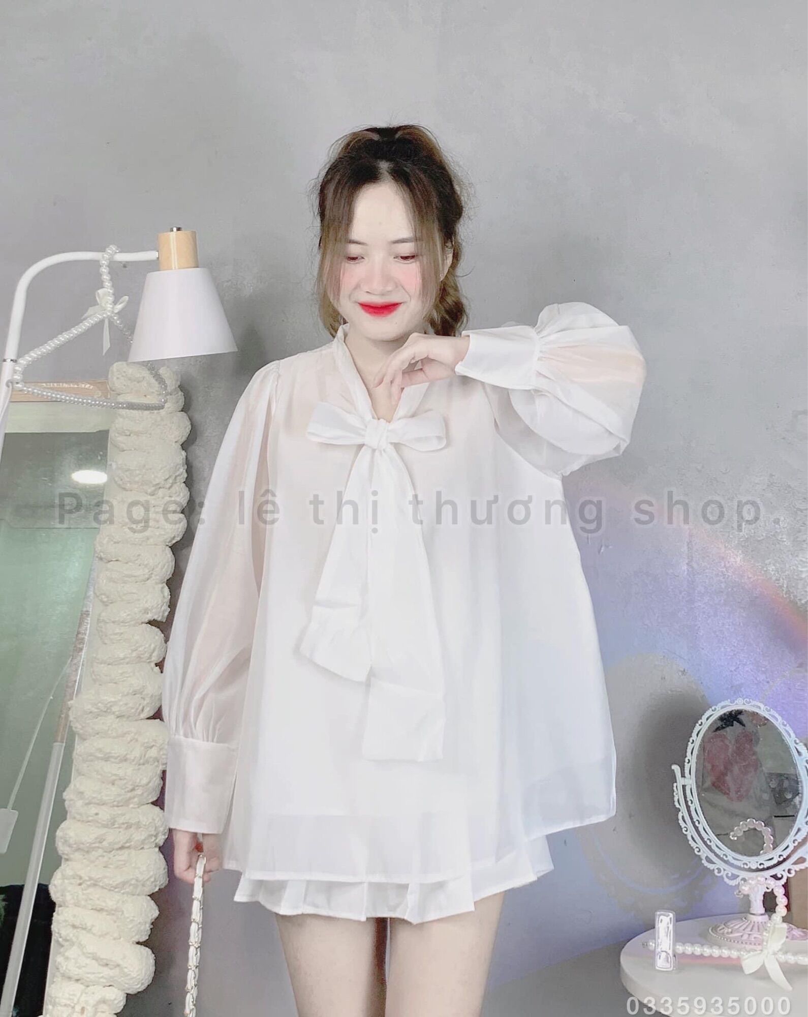 Áo Kiểu Voan Tay Phồng Cột Nơ Tiểu Thư