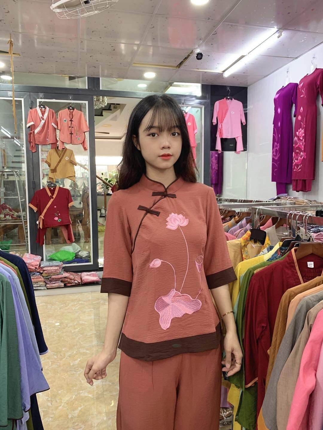 Bộ vải đũi hàn quốc cổ sẩm đi chùa nữ