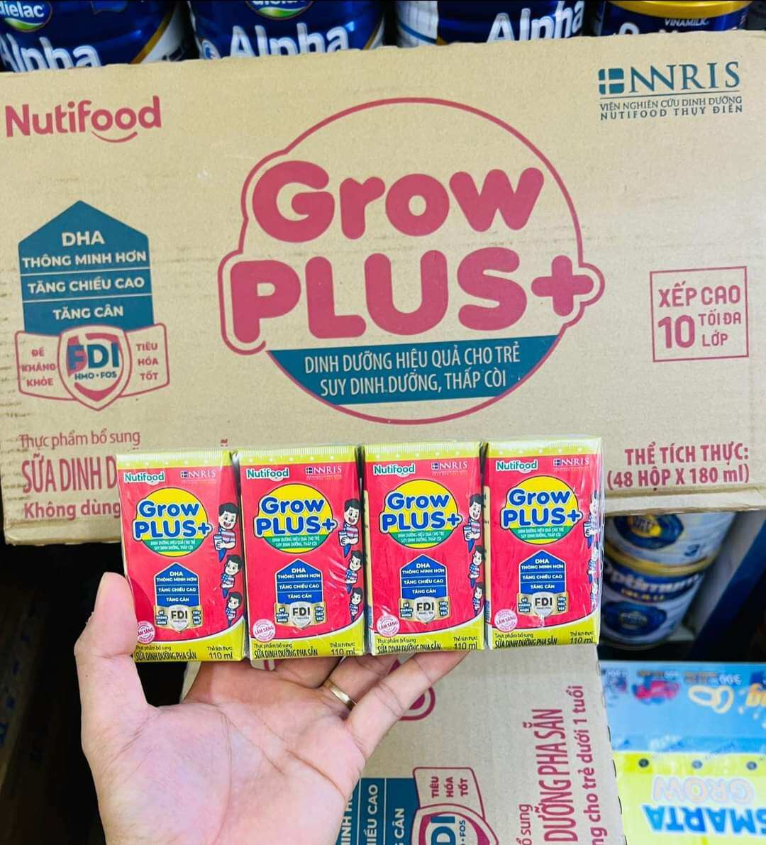 Sữa Grow plus+ đỏ hộp pha sẵn Nutifood (48 hộp *110ml)