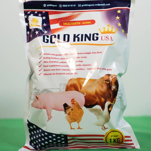 Vỗ béo goldking usa 1kg. vỗ béo tăng trọng mạnh cho gà, vịt, lợn, trâu, bò, dê, cừu...vv