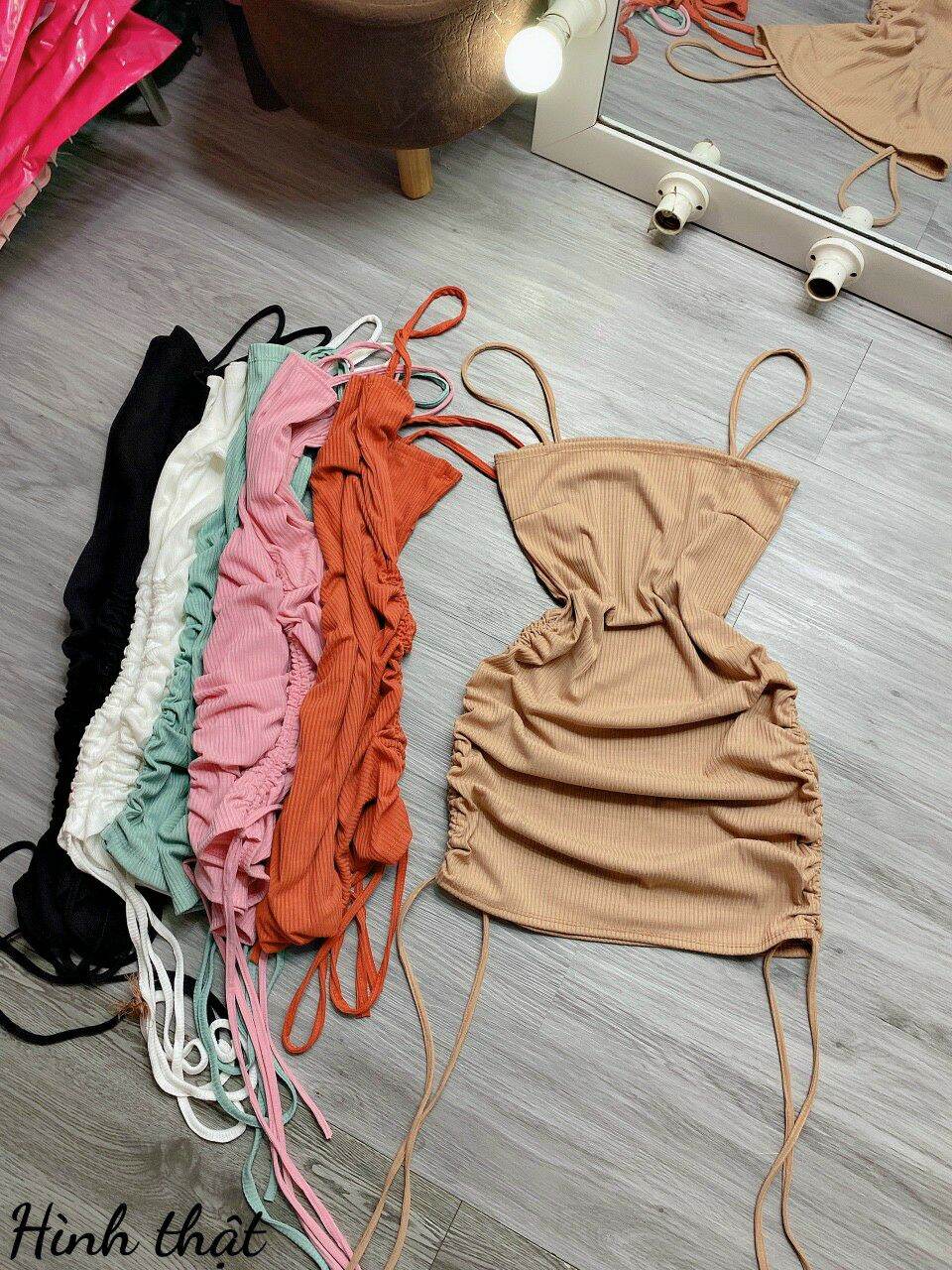 Đầm body thun gân rút bên ảnh thật 100%