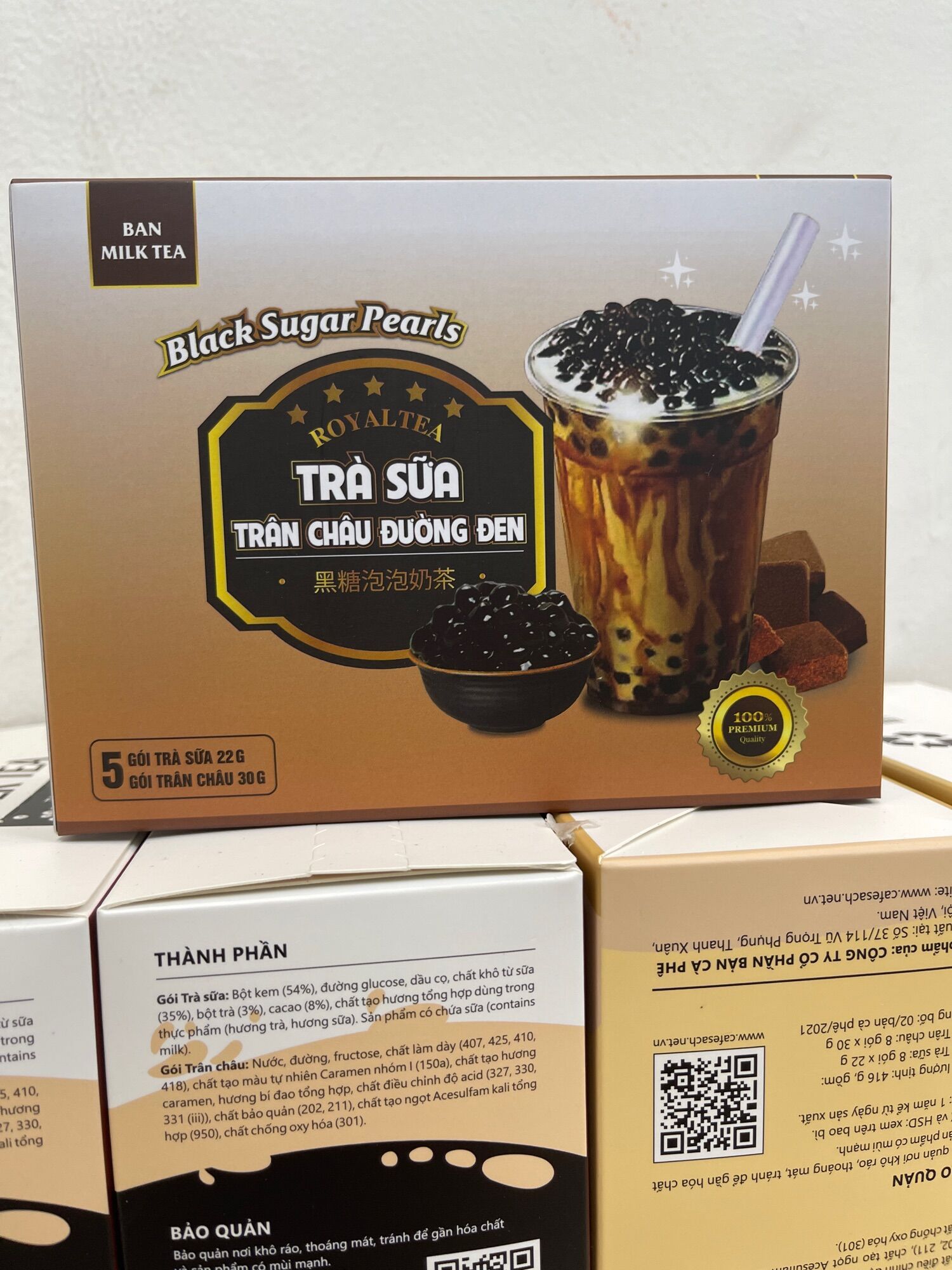 Trà sữa chán trâu đường đen hộp 5 tép trà sữa+5 tep chân trâu