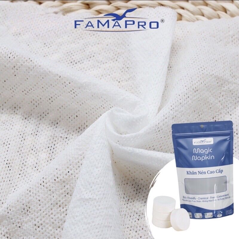 Túi 20 viên khăn nén du lịch tiện dụng, ,khăn ướt nén Famapro/khăn nén bỏ túi/khăn ăn nén