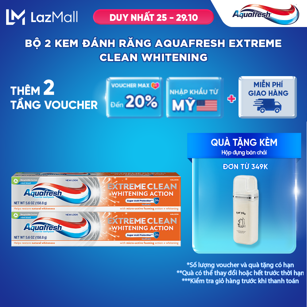 Bộ 2 Kem đánh răng Aquafresh Extreme Clean Whitening Action 158.7 gr