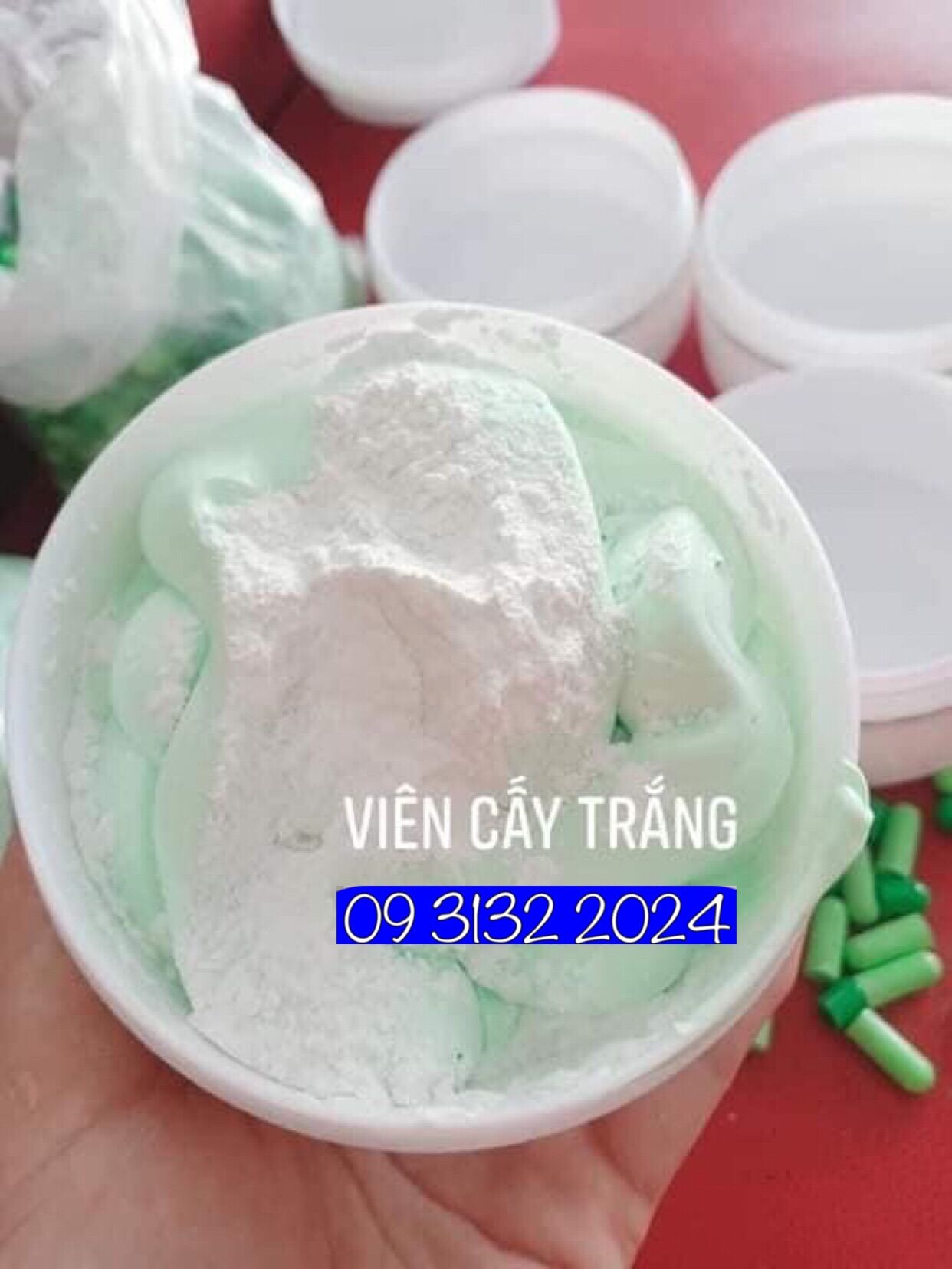 01 viên cấy trắng k-white, bột cấy trắng thái lan