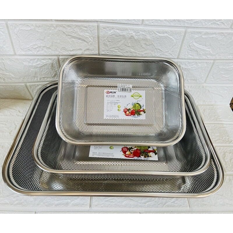 Rổ inox chữ nhật dạng đục lỗ