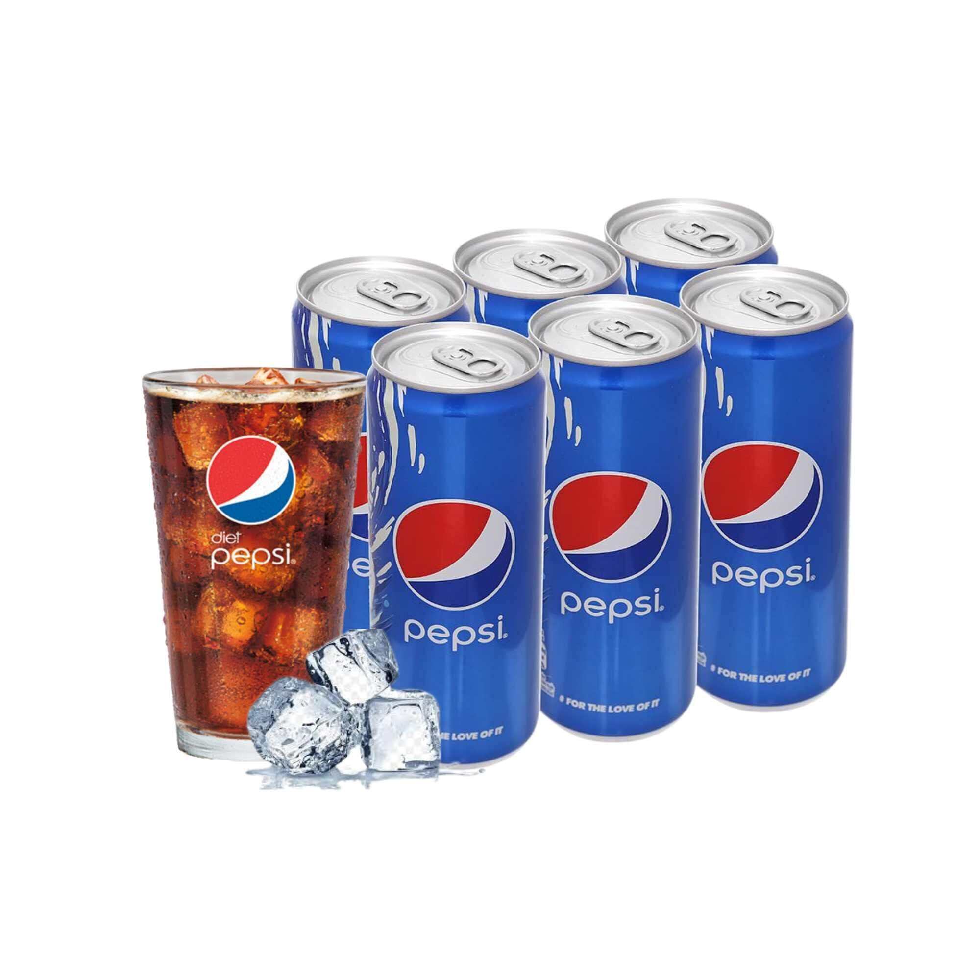 Pepsi lon 355ml x 6 lon, màu xanh dương, logo tròn đỏ trắng xanh, trong ly đá, không đường.
Bán lẻ theo lon
Giá :18.000đ/ lon