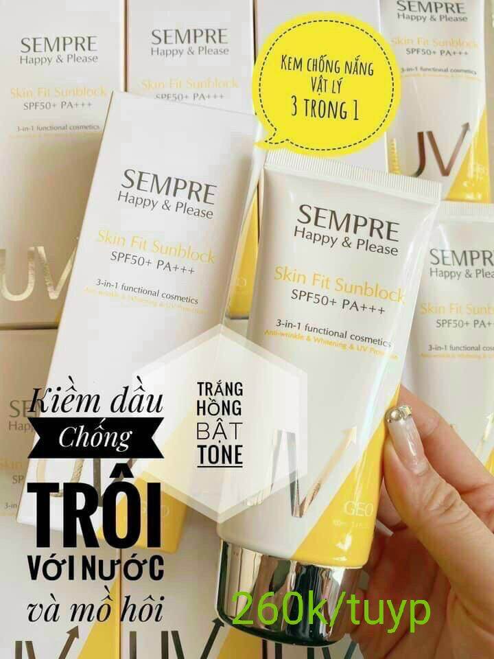 BÁO GIÁ KEM CHỐNG NẮNG BẢO VỆ DA KHỎI BỤI MỊN VÀ Ô NHIỄM MÔI TRƯỜNG D PROGRAM ALLERDEFENSE CREAM 35G | Shopee Lazada Sendo Tiki mới nhất 34 🔥🔥🔥🔥KEM CHỐNG NẮNG SEMPRE HAPPY & PLEASE SKIN FIT SUNBLOCK SPF50+ PA+++ 3 trong 1.Mỹ phẩm làm đẹp 99
– Bảo vệ da khỏi tác hại của tia UV nhờ có Zinc Oxide, Titanium Oxide và chỉ số chống nắng SPF50+ PA+++.
– Chống lão hóa da