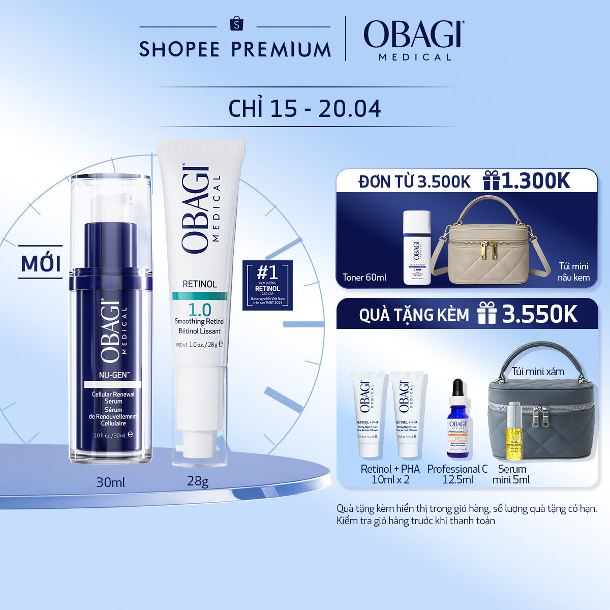 Combo Serum Trẻ Hóa Da Cấp Độ Tế Bào Obagi NU-GEN™ Cellular Renewal 30ml  Kem dưỡng ẩm, làm giảm nếp nhăn Medical Retinol 1.0
