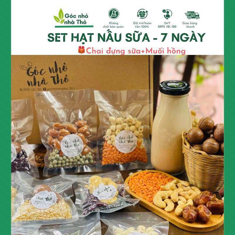 Set hạt dinh dưỡng làm sữa - mix 7 ngày 700g, tặng chai đựng sữa, muối hồng thơm ngon bổ dưỡng, tốt cho sức khỏe cả gia đình