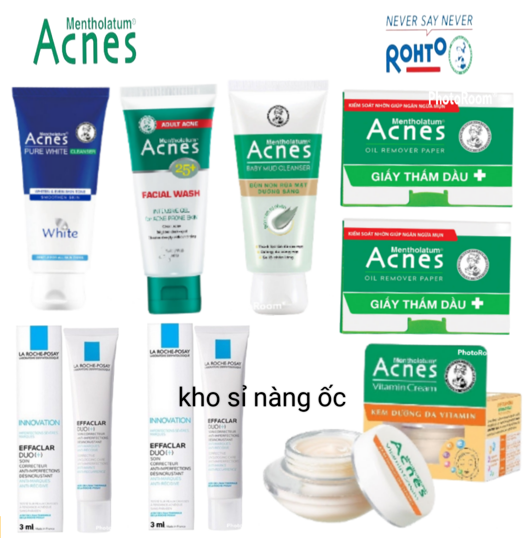 COMBO 8 - sữa rửa mặt acnes bùn non/acnes 25+ /acnes trắng da - gel chấm mụn acnes - giấy thấm dầu acnes 50 tờ - kem dưỡng trắng da acnes vitamin sáng thâm mờ sẹo