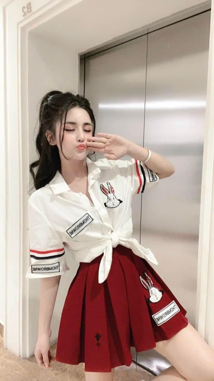 [Ảnh thật] 65-90kg Bigsize SET SƠ MI THỎ THÊU HÀN QUỐC