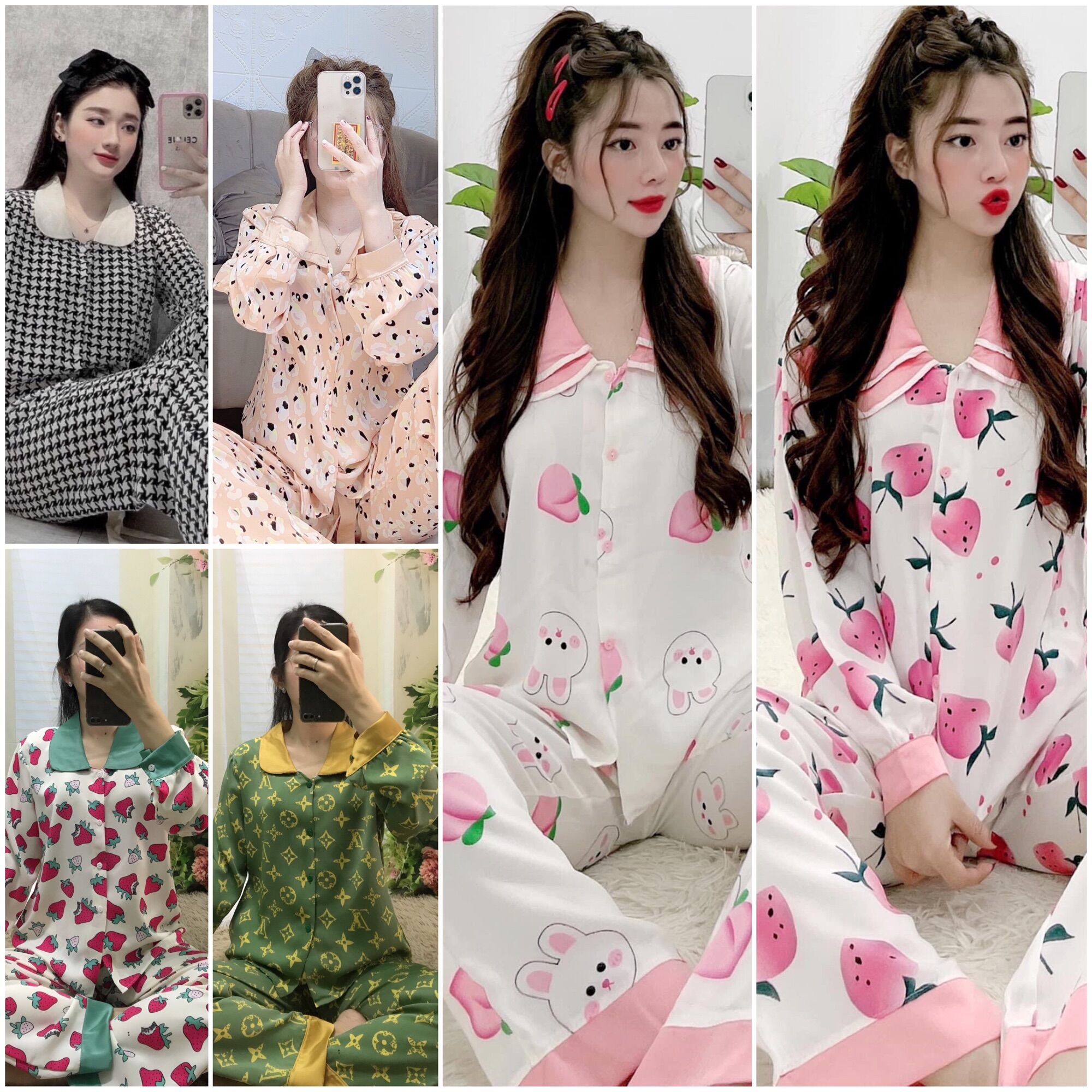 Đồ bộ lụa mango cổ sen, cổ bèo tay dài phồng quần dài