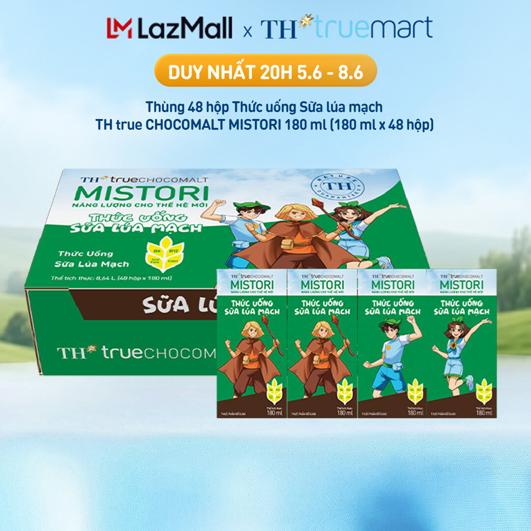 Thùng 48 hộp thức uống Sữa Lúa mạch TH true CHOCOMALT MISTORI 180 ml (180 ml x 48)