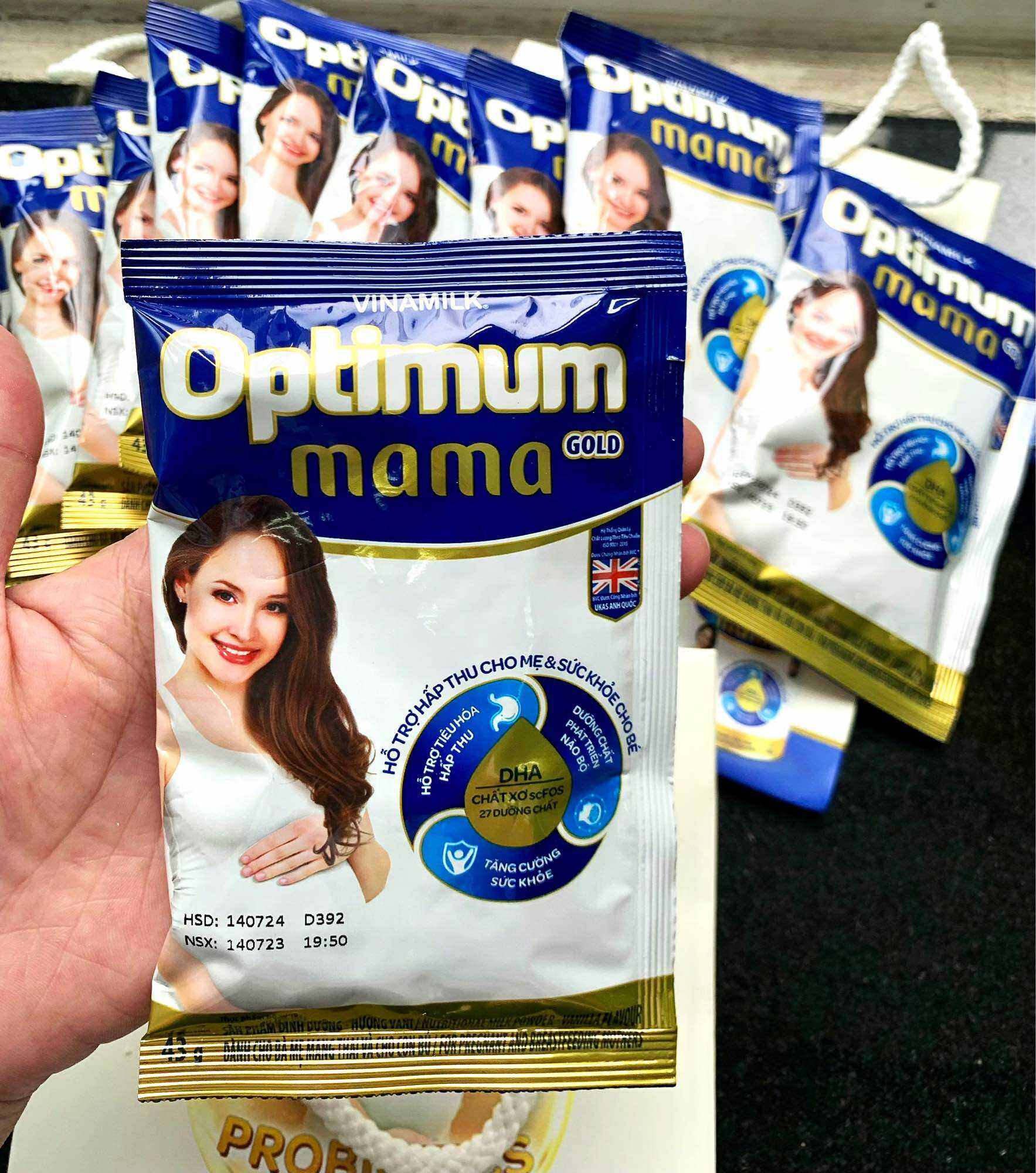 Hàng chính hãng combo 10 gói Sữa bầu hương vani Optimum Mama Gold (1 gói/43g)-Mẹ hấp thu khỏe, Bé thông minh