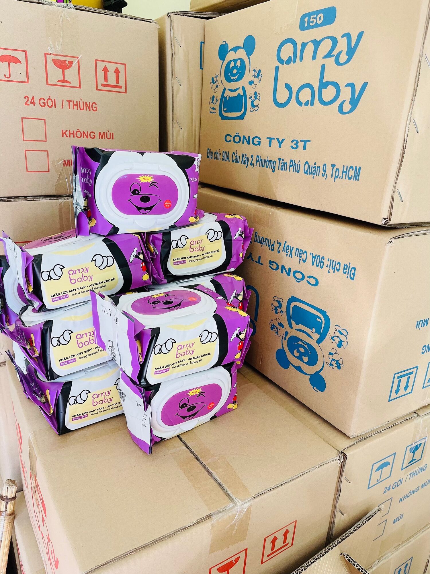 {Kt Lớn 150/hộp} Sỉ Thùng 10 hộp khăn ướt Amybaby không mùi an toàn cho bé
