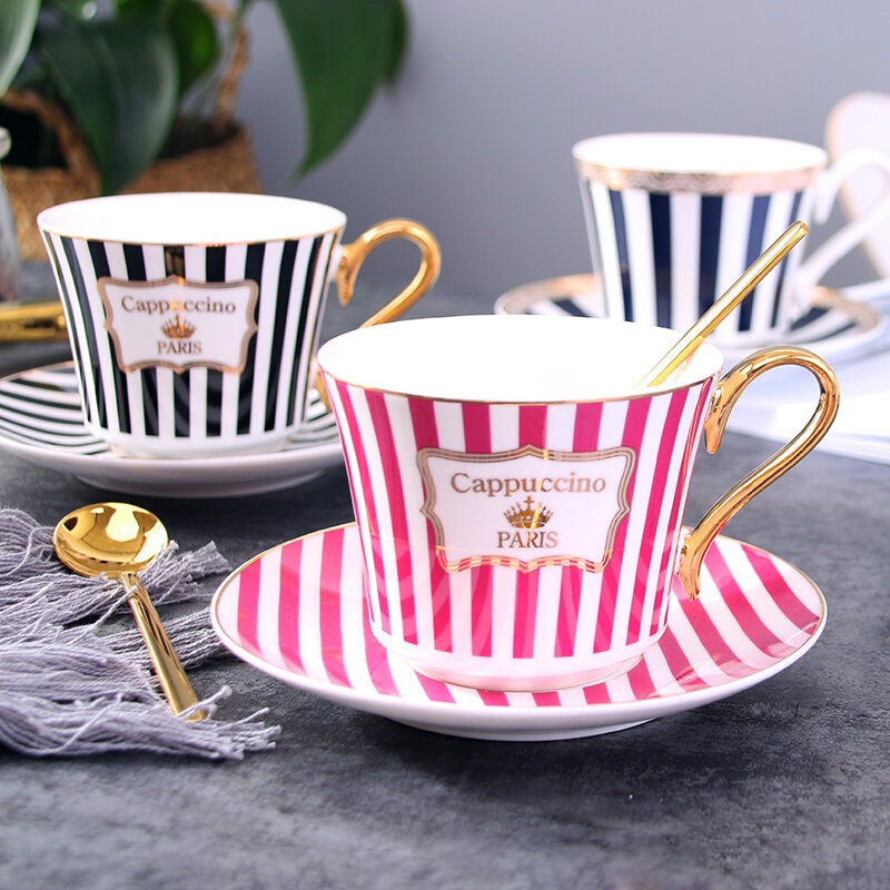 Bộ đĩa cốc cà phê nhỏ sang trọng kiểu châu âu instagram cốc gốm sứ mạ vàng đơn giản cốc trà hồng trà buổi chiều kiểu anh kèm thìa