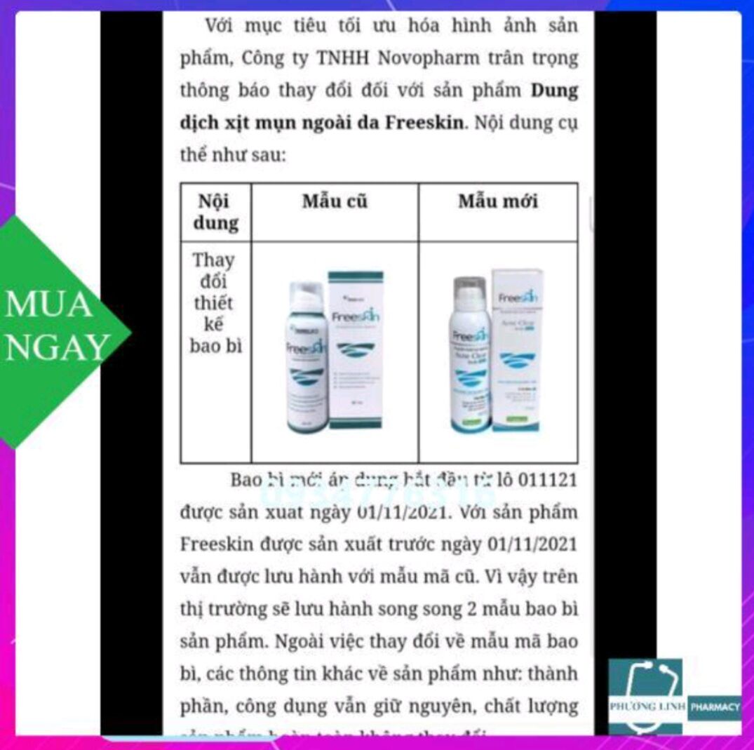 Freeskin dung dịch xịt mụn 80ml và gel tắm 250ml